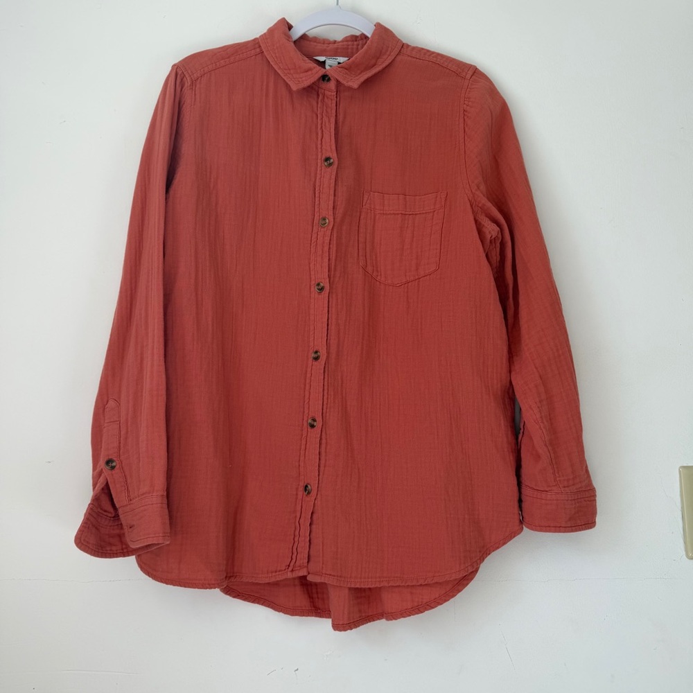 Sonoma Size L Terracotta Cotton Gauze Button Down Shirt